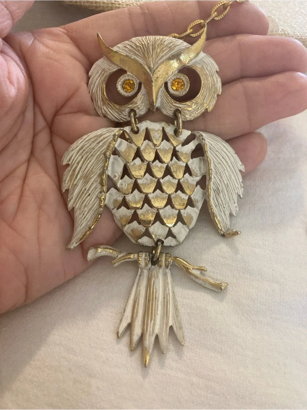Large Articulated Owl Vintage Pendant Necklace
